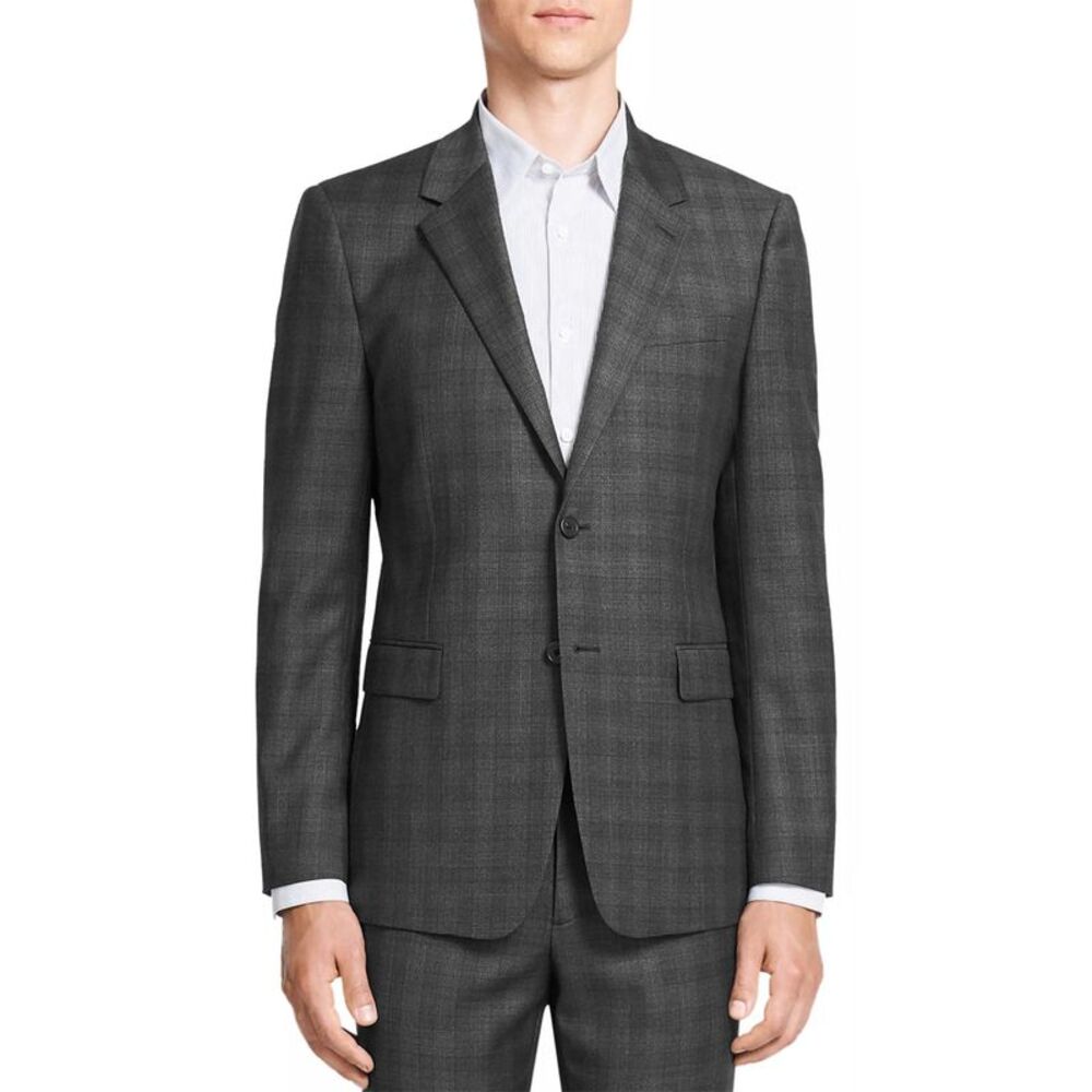 Theory Mens Chambers Wool Tonal Plaid Slim Fit Suit Jacket 38 Short Charcoal NWT